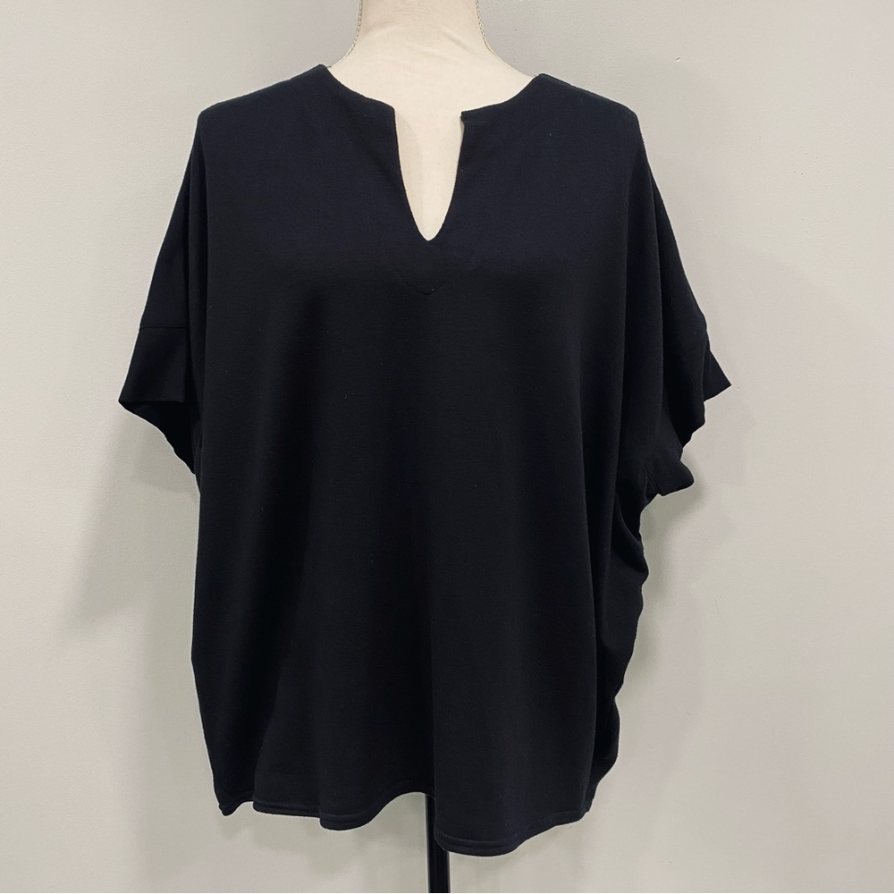 Natori M Black Batwing Soft V-Neck Oversized Poncho Sleep Lounge Casual Top